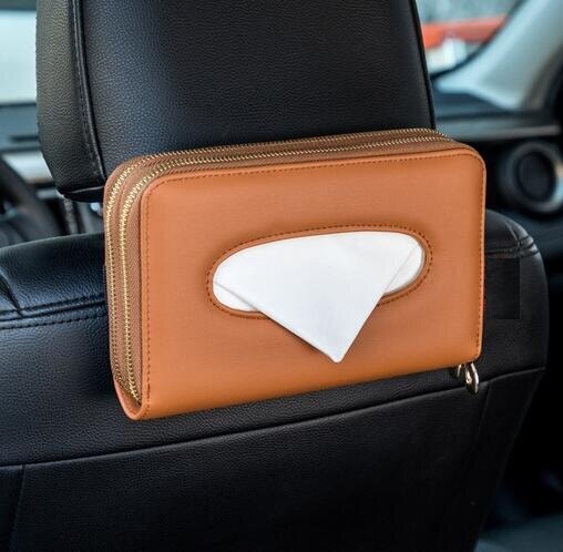 Bil glidelås seterygg vevs boks pu lær bil vevs boks serviett holder bil vev holder bil sete boks papirholder håndkle: type 3