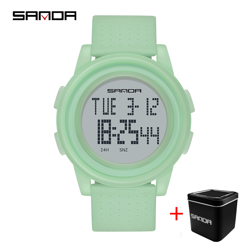 Sanda 2022 outdoor sport horloge heren multifunctioneel horloge wekker chrono 3 bar waterdicht digitaal horloge reloj hombre: Groene doos