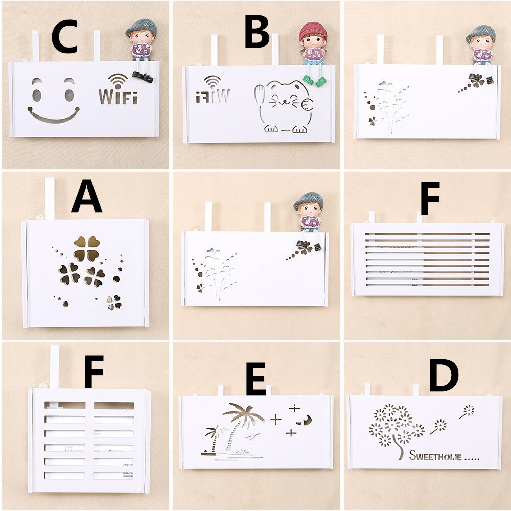 Wifi Router Shelf Wall mount Storage Boxes Cable Power Wire Bracket Storage Box Wood-Plastic Wall Shelf Hanging Plug Bracket Box
