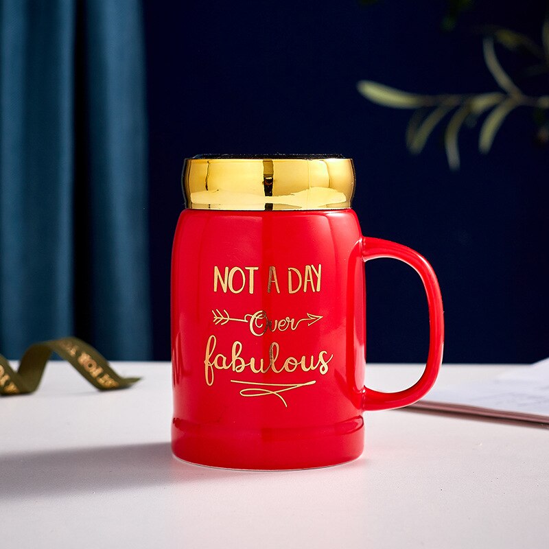 coffe cups with lid spoon Brief Mirror porcelain green red ceramic mug NOT A DAY Beer mug Office Home Couple lover