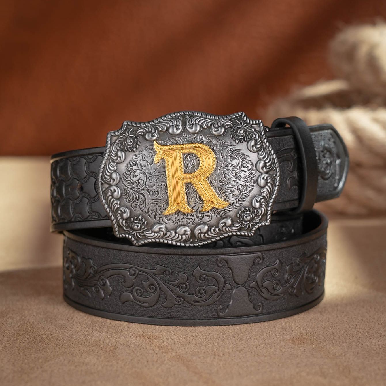 Cinturón de cuero PU de vaquero occidental - Correa de cintura para hombre Decoración de toro con grabado floral para jeans