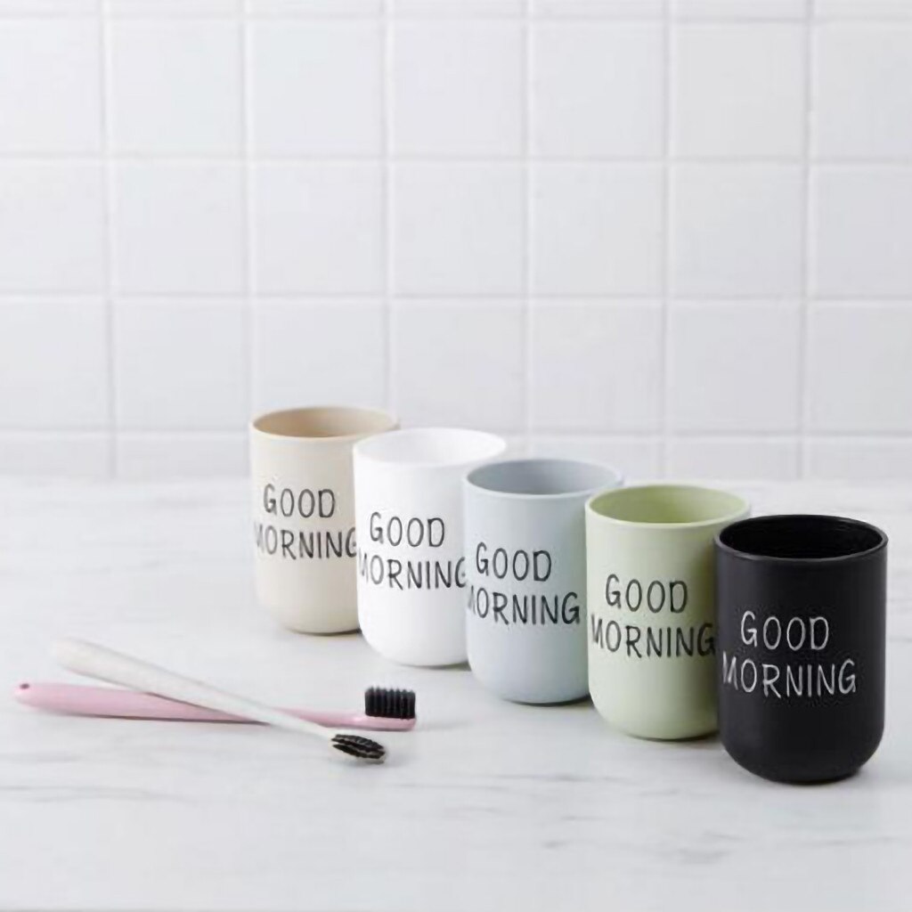 Simple Nordic Travel Portable Washing Cup Bathroom Plastic Toothbrush Holder Good Morning Storage Organizer Cup Bathroom Sets