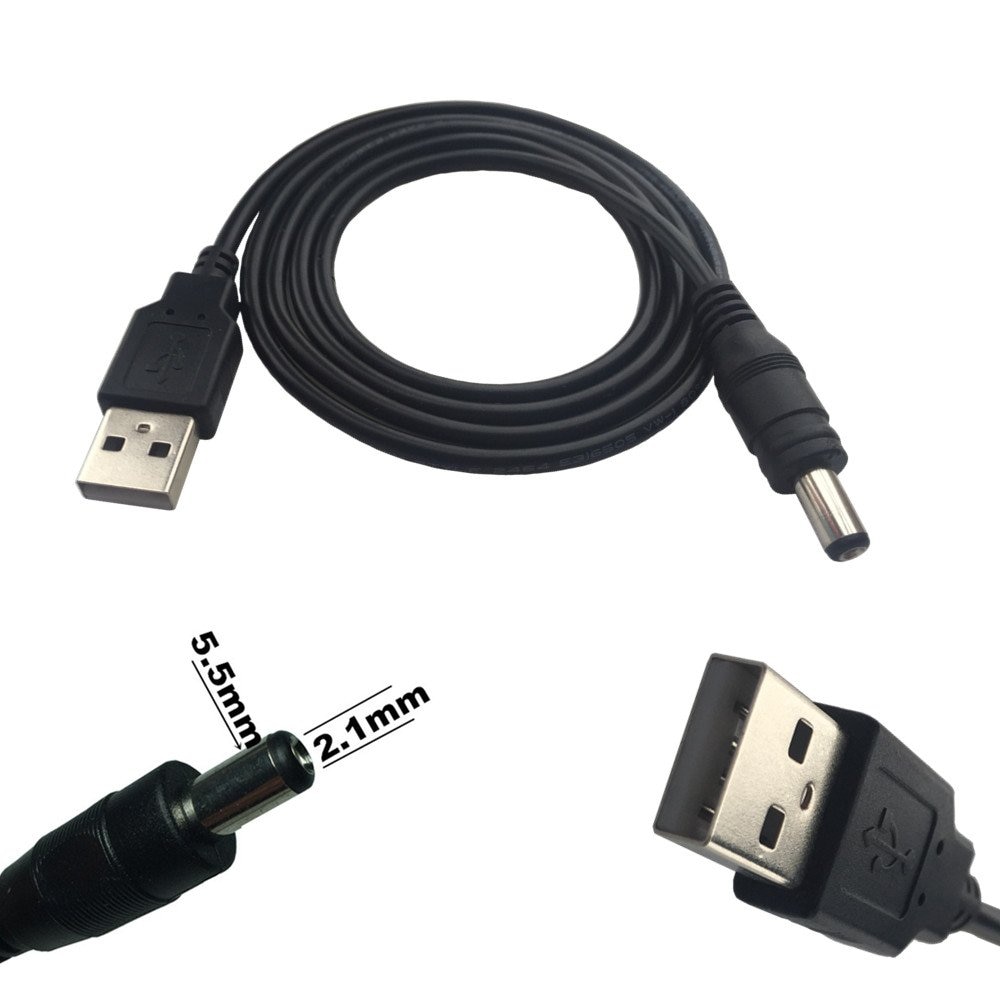DC Power Adapter Plug USB Convert To 5.5*2.1 M USB To DC Barrel jack 5V Black Shape Right Angle Jack With Cord Connector Cable