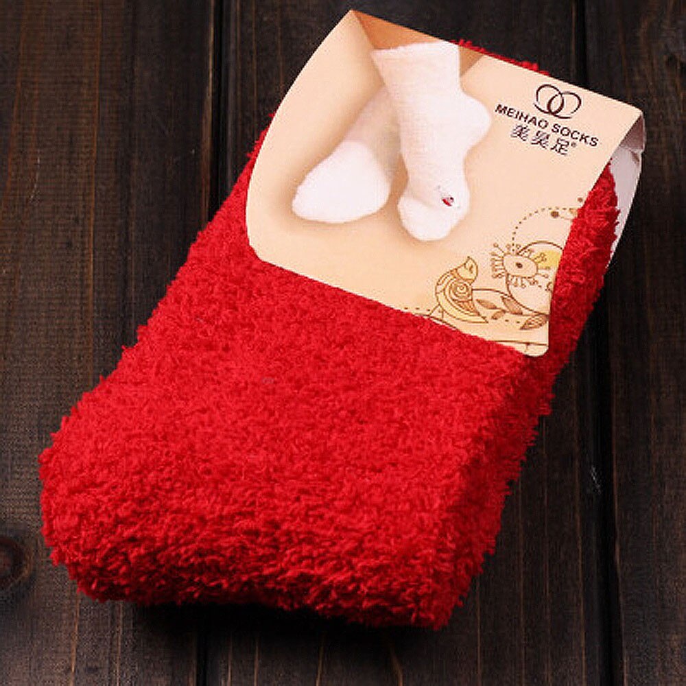 Chaussettes duveteuses pour femmes et filles, douces et chaudes, couleur Pure, pour la maison, #30: Red