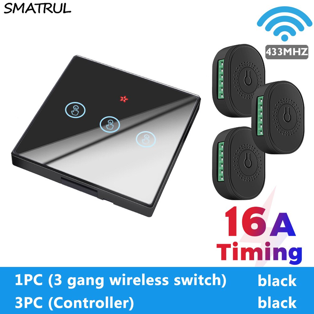 Smart Home Wireless Touch Switch AC 85-250V 16A Power Receiver 433Mhz Remote Control Glass Screen Wall Panel For Light Lamp: B3