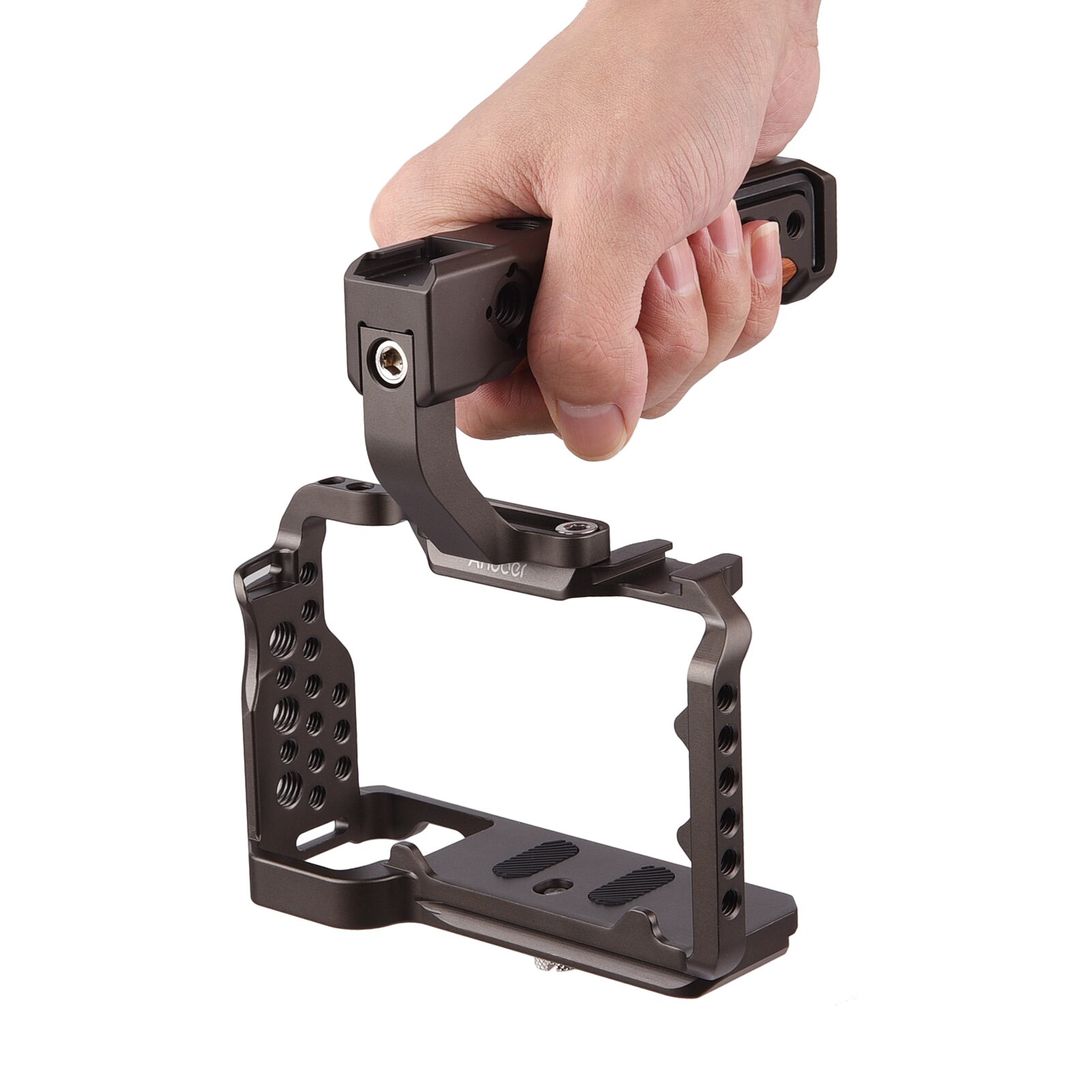 Andoer Universal Camera Cage Extension Handle Multifunctional Camera Handle Grip with Double Cold Shoe for Flash LED Light Mic