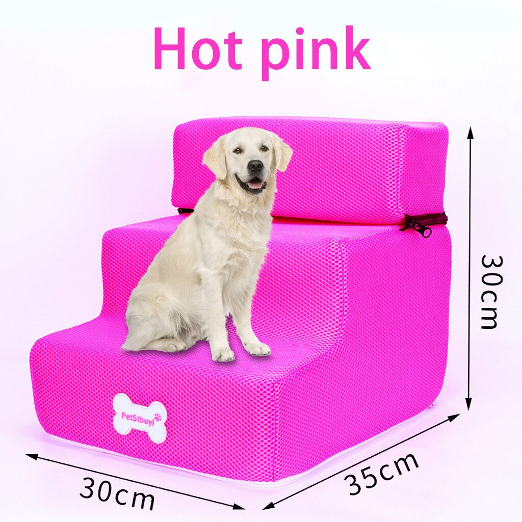 Breathable Mesh Foldable Pet Stairs Detachable Pet Bed Cat Dog Ramp 2 Steps Pet Dog Cat Supplies Breathable mesh Washable: Hot Pink