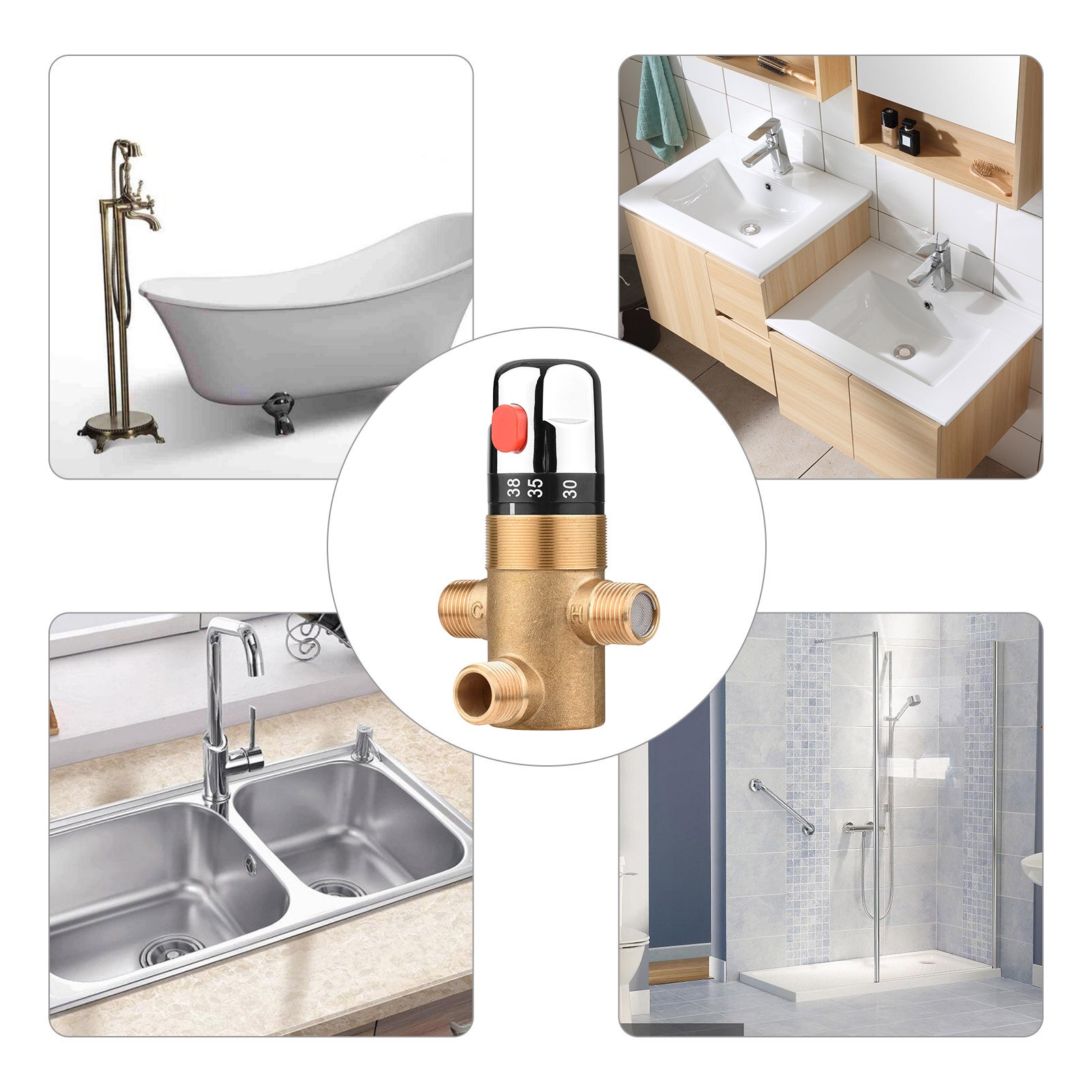 Thermostatic Temperature Control Valve Cold Water Shower Mixer G1/2 Brass Mixing Valve Three-Way Shower Diverter Valve