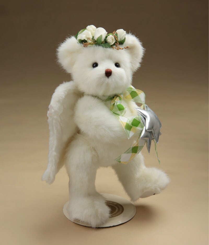 26cm heldige bamse jul søde hvide små engel vinger bamse plys børn legetøj dukke kan sidde og stå