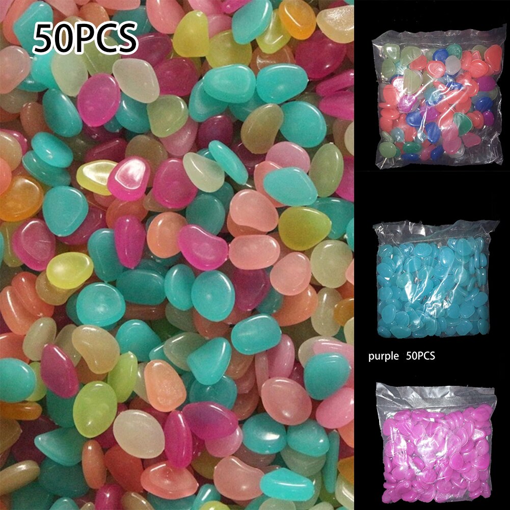 50PCS Luminous Stone Luminous Stone Gardening Aquarium Landscaping Cobblestone Blue Purple 50*Fluorescent Pebble Stones