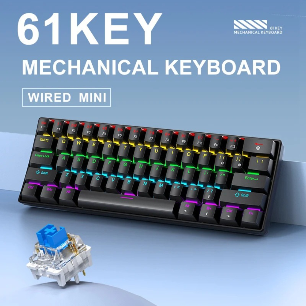 APAYADO K61 Keyboard 60% Portable Wired Mechanical Keyboard Wired 61 Keys Phantom RGB