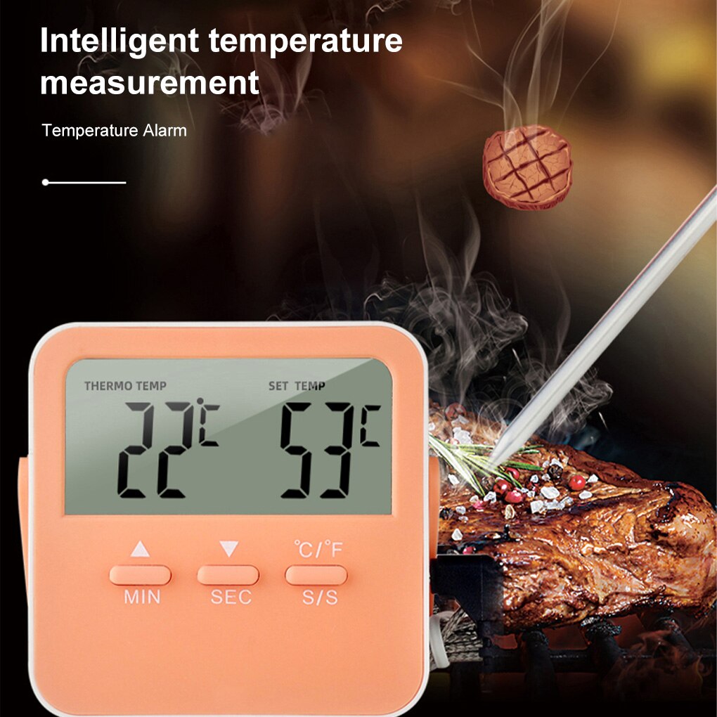 BBQ Thermometer 0-250℃ Grill Temperature Meter Timing Function 304 Stainless Steel Battery Operated Meat Gauge Outdoor Green