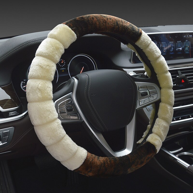 Comfortabele zachte pluche auto stuurwielhoes winter warme bont stuurwielhoes autodecoratie relive stuurwiel: Geel
