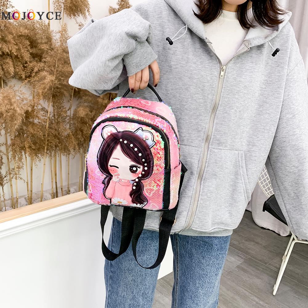 SchöNe Pailletten Frauen Mädchen Rucksack Karikatur Puppe Licht Schulter Schule Taschen