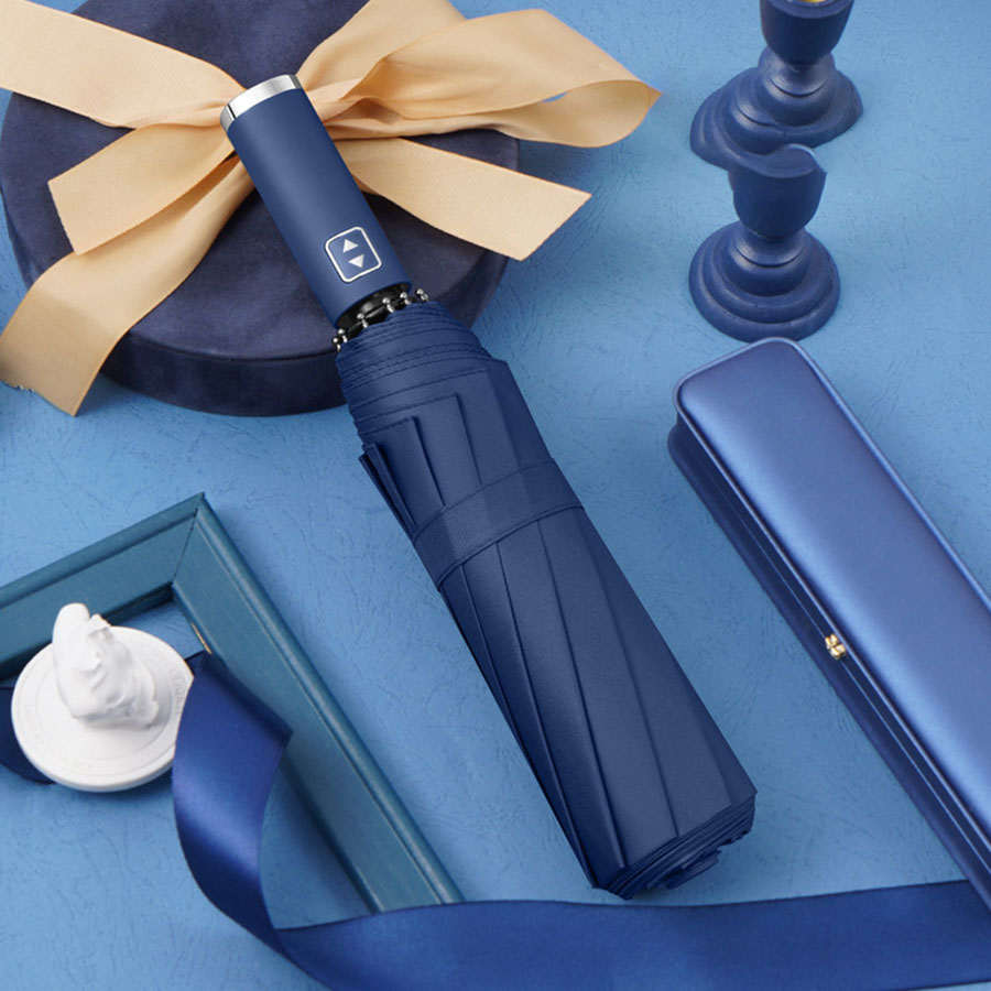 Stylish Automatic Umbrella - UV Protection, Windproof with 10 Reinforced Ribs, for Sun & Rain: Navy Blue