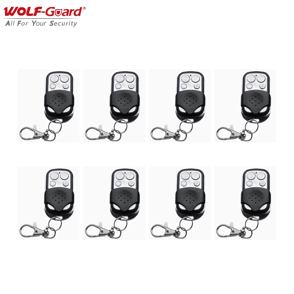 8Pcs Wolf-Guard Wireless 4 Keys Remote Control Keyfobs with Cover Button for Home Alarm Sceurity Burglar System Black&Silver