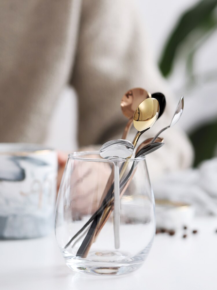 Small Spoon Coffee Spoon for Yogurt Ice Cream Dessert Long Handled Spoon Cutlery Kitchen Tainless Steel Round Teaspoon