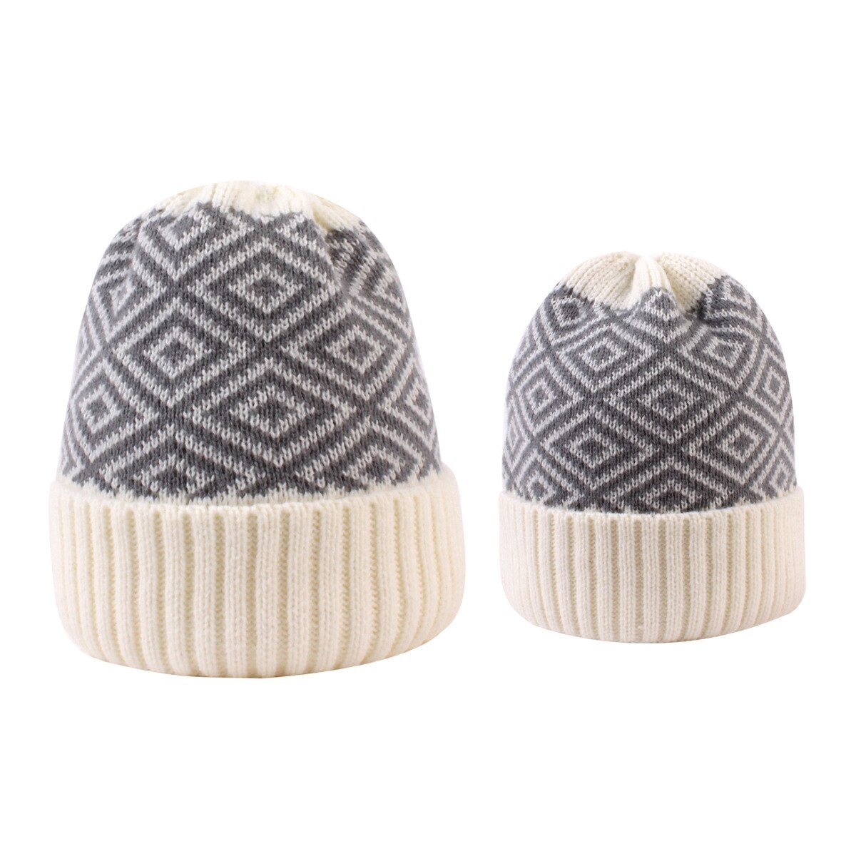Strikket hat plaid rhombus uld cap strik cap familie matchende hat til voksne børn sød jul: 8