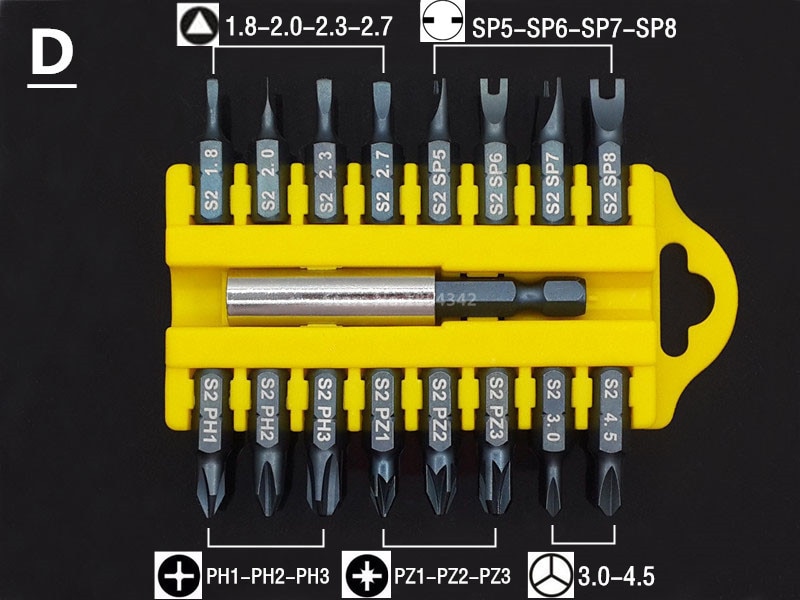 17pcs Security Tamper Proof Torx Hex Star Bit Set Magnetic Holder Screwdriver Bits Torx Hex Star Tamper Proof Screwdrivers Bit: D
