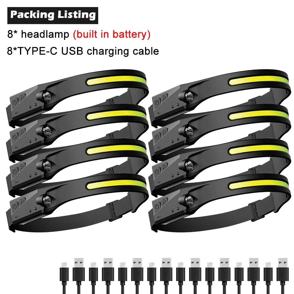 Induktionspandelamper cob led-sensor pandelampe indbygget batteri lommelygte usb genopladelig pandelampe 5 lystilstande pandelampe: Hvid