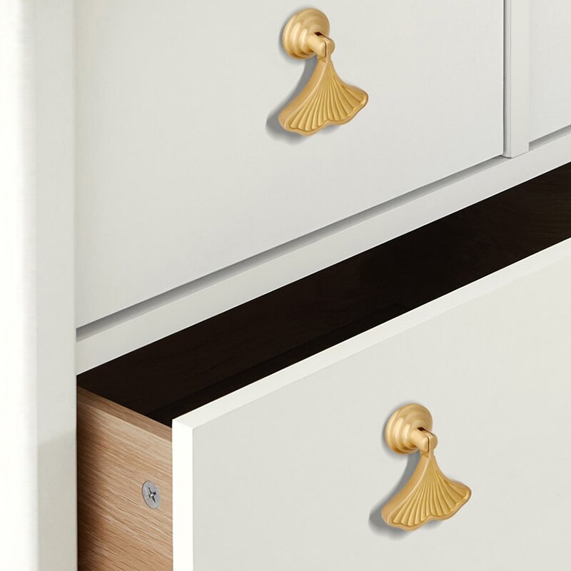 1Pc Ginkgo Leaf Schoen Kast Lade Messing Handvat Single-Gat Metalen Garderobe Knop Dresser Kast Deur Pull Meubels hardware