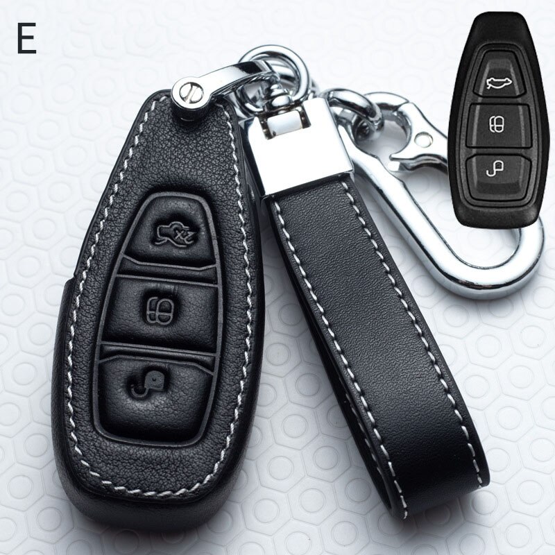 Leather Car Key Cover Key Case For Ford Focus Fiesta Mondeo Kuga Escape Fusion Mustang Explorer Edge Ecosport: E-Black