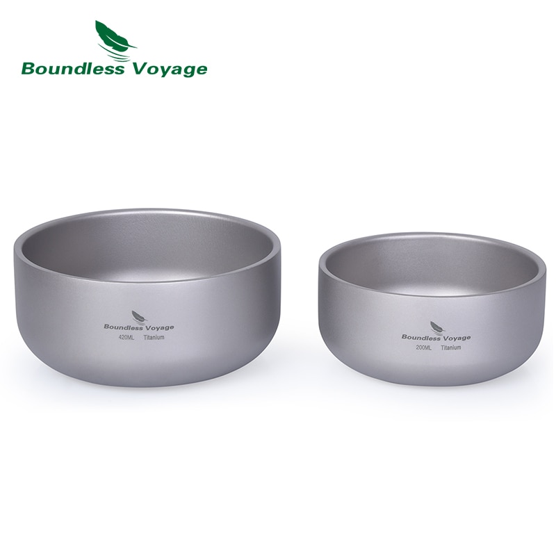 Boundless Voyage Camping Titanium Bowl 200ml/420ml Double-Walled Rice Bowl Lightweight Outdoor Hiking Picnic Tableware