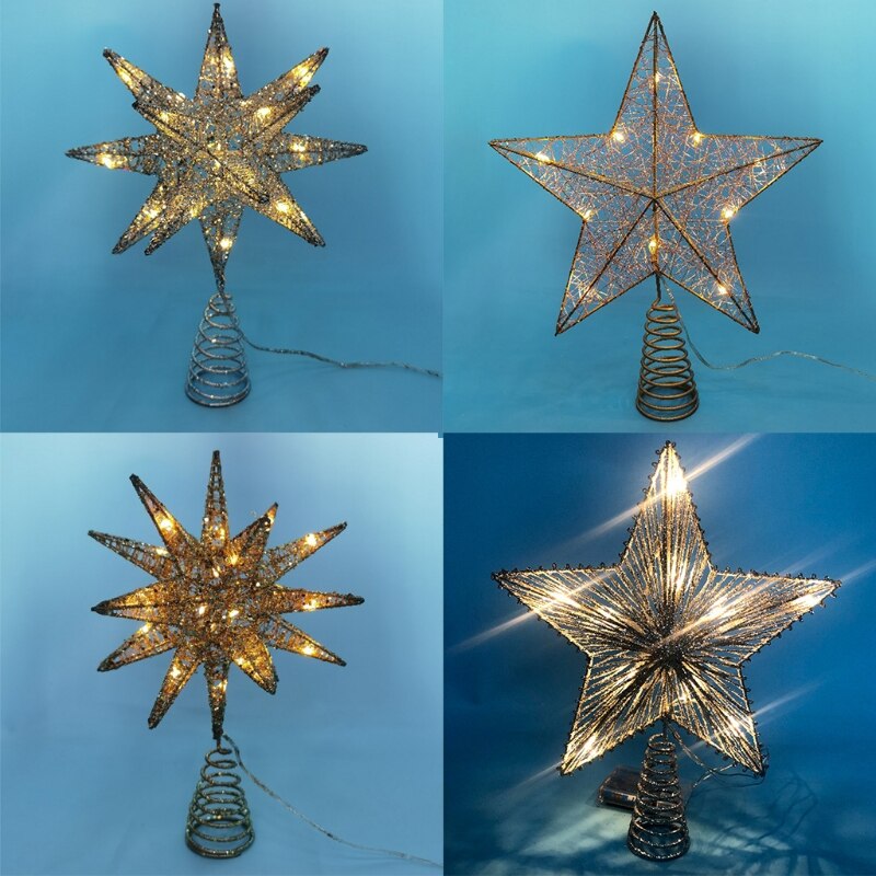 L21A Christmas Tree LED Star Tree Topper Battery Operated Treetop Decoration Hanging