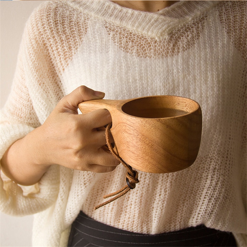 Nordisk stil håndlagde trekopper krus holdbare bærbare trejuice melk kaffe te kopper drikke drikke krus hjem dekor håndverk