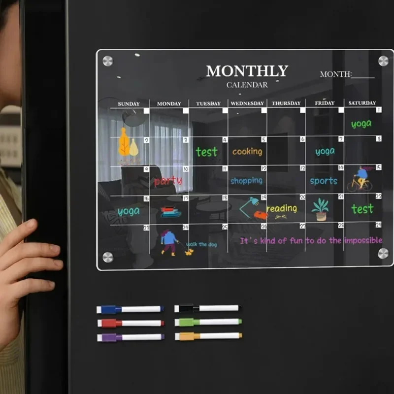Kühlschrankmagnet, Kalender, Magnettafel, Wochenplaner, wiederverwendbare, trocken abwischbare Tafel, Zeitplan, transparente Kühlschrank-Nachrichten-Menü-Spielereien