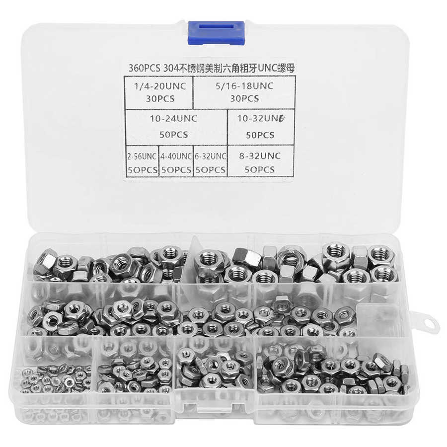 360PCS HEX HALF LOCK NUTS COARSE THREADS STAINLESS STEEL UNC