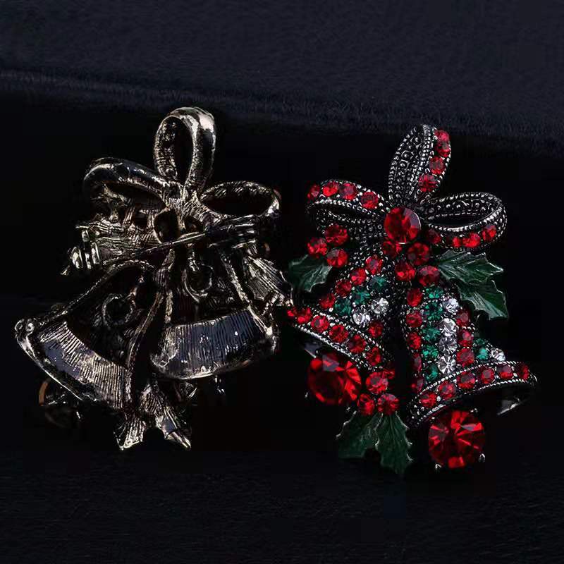 Farverige vintage rhinestones sløjfe juletræ klokker broche til kvinder jule jakkesæt nåle smykker frakke kjole tilbehør