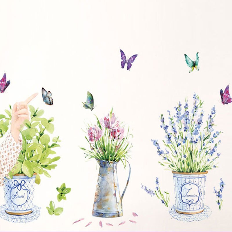 Diy wallstickers hjemmeinnredning potte blomsterpotte sommerfugl kjøkken vindu glass baderomsdekaler vanntett
