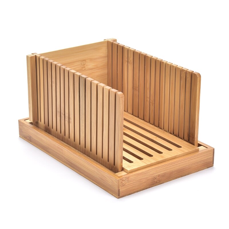 Cortador de pan plegable de madera de bambú, guía de corte para pan tostado, rebanador para pasteles, Bagels