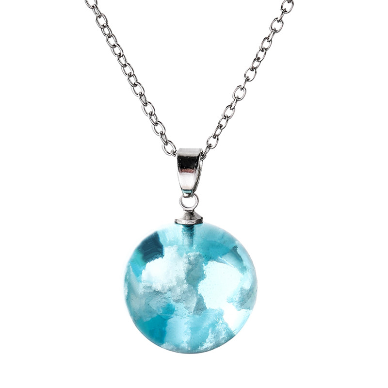 Handmade Blue Sky White Cloud Transparent Spherical Resin Pendant Clavicle Chain Necklace Necklaces Pendants Christmas