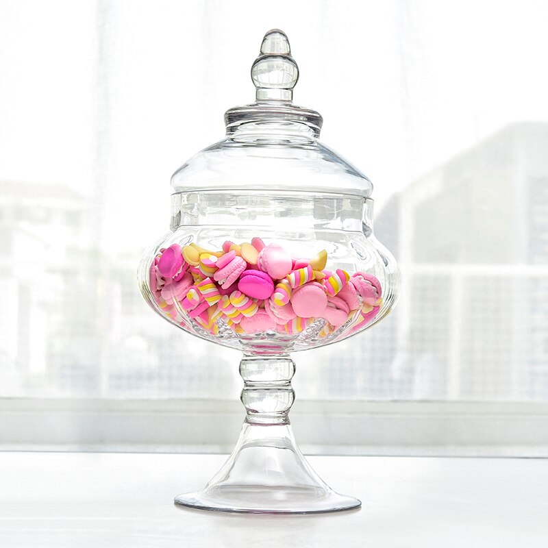 Gjennomsiktig glass candy glass europeisk stil lagring tank bryllup dessert bord candy glass sukker tank hjemmedekorasjon