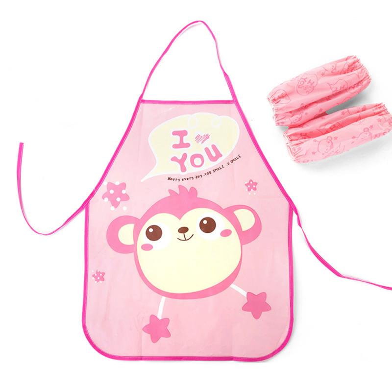 1 Set Children Cartoon Apron Cuff Kit Kitchen DIY Baking Painting Pinafore+Arm Sleeve Waterproof Aprons Kitchen Accessories