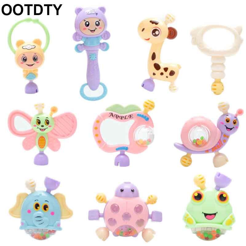 6-10pcs Baby Toys Hand Hold Jingle Shaking Bell Teether Ring Baby Rattles Toys Newborn Baby 0- 12 Months Teether Toys