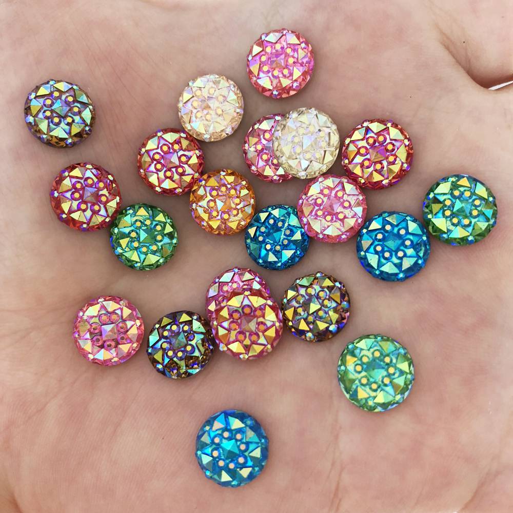 Mezcla de resina AB, 10mm, diamantes de imitación redondos con reverso plano, manualidades para álbum de recortes para niños/boda F288, 50 Uds.