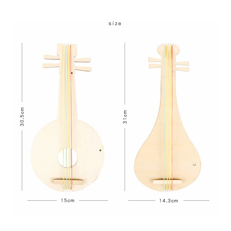 Wooden DIY Pipa Lute Chinese Traditional Style Children Handmade Colorful Painted Material Package String Musical Instrument Toy