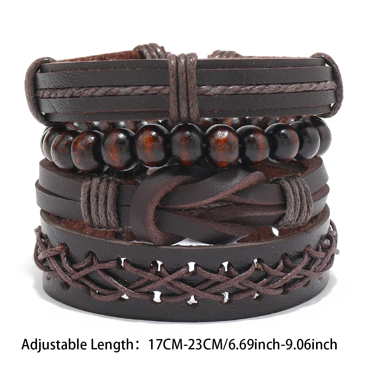 Bohemian Leather Bracelet Men Hand-woven Bracelet Men's Wooden Bead Bracelet Bracelet for Men Charm Bracelet Mens Jewellery: Black Gun Plated