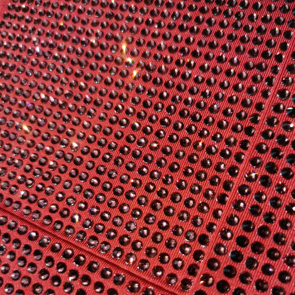 Tissu élastique en Polyester et Spandex | Strass cristal vert de , tissu extensible, paillettes brillantes: 4.5cm X 4.5cm / Wine Red 039