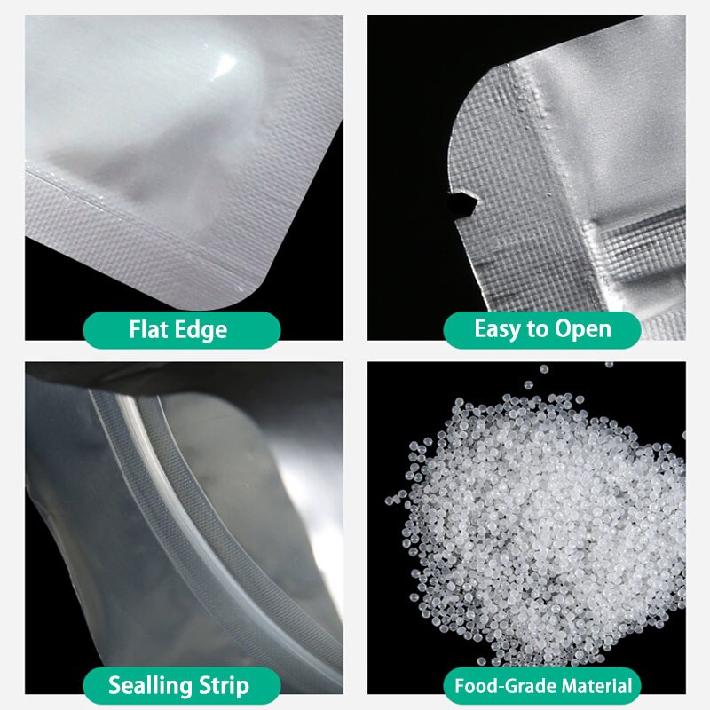 50pcs Mylar Bags Reusable Sealing Sealable Ziplock Package Bags Light Moisture Proof Food Storage Reclosable Lock Packing Bag
