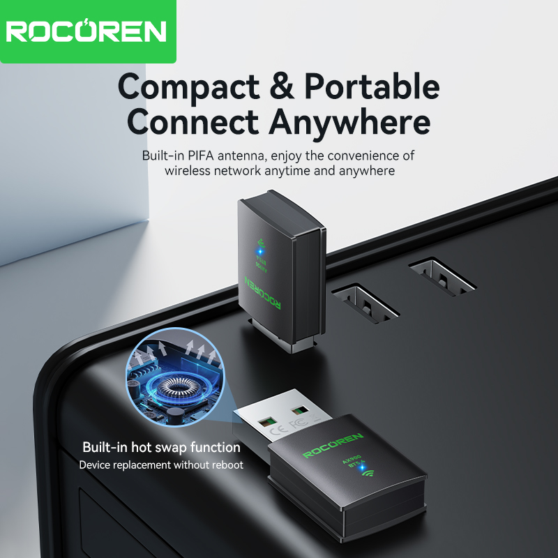 Rocoren AX900 USB WiFi 6 Bluetooth 5.4 Adapter 2in1 Dongle Dual Band 2.4G&5GHz USB WiFi Network Wireless Receiver DRIVER FREE