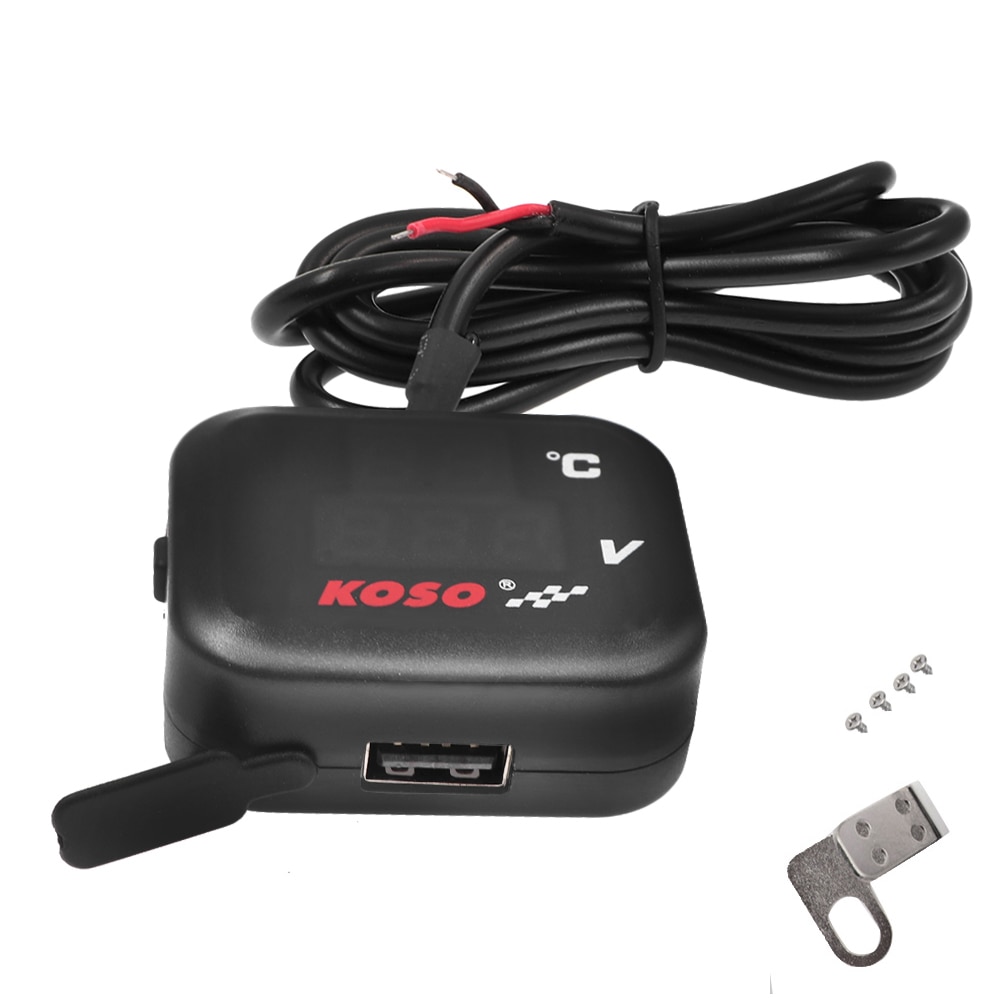 3 in 1 Digital Motorrad Temperatur Messgerät Koso Moto Voltmeter DC 8,0 ~ 30,0 V mit USB Ladung Hafen