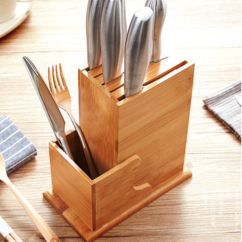 Organizer Slot Storage Rack Home Natural Scissor Tool Holder Chopsticks Spoon Kitchen Chopper Bamboo Wood Forks Block Stand