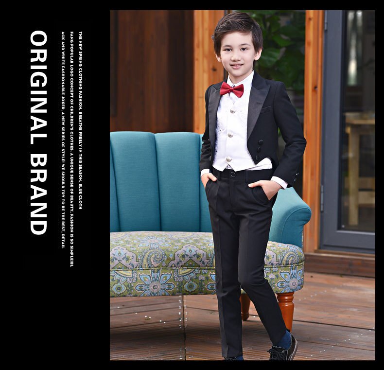 5pcs/set winter Kids Black Tuxedo Suit Boys Blazers Kids Boys Formal Suit Boys Suits for Weddings Children Gentleman Clothes