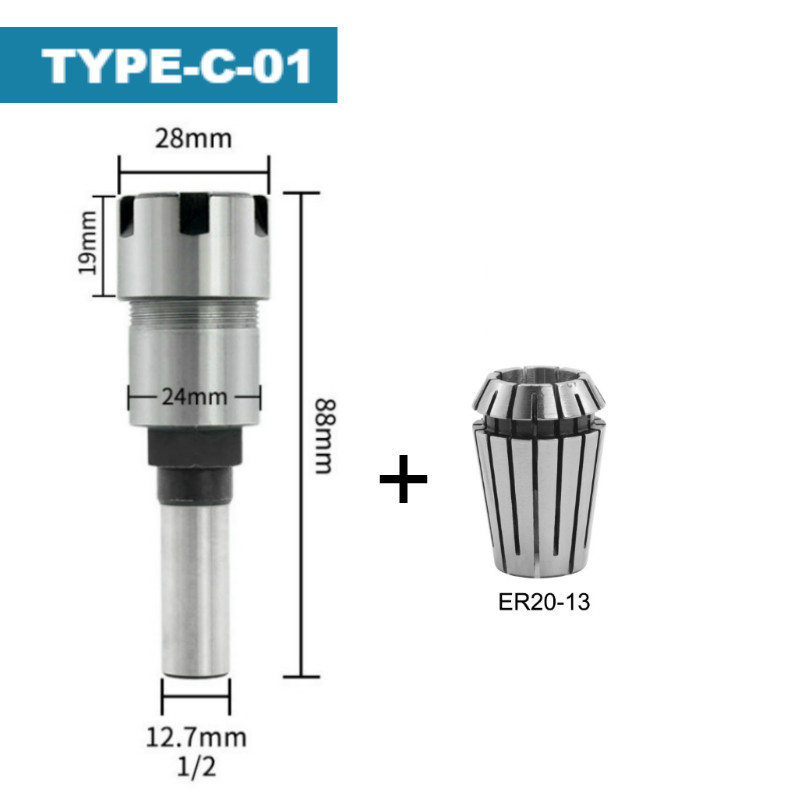 Router Collet Extension Chuck Rod Engraving Machine Extension Rod with Spring Collet Set for CNC Milling Lathe Tool: TYPE-C 01