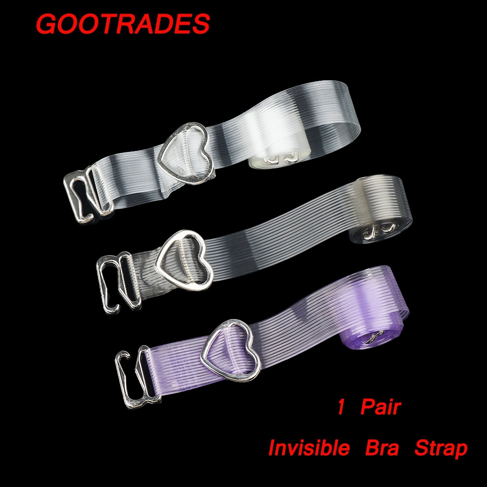 1 Pair High Elastic Stripe Transparent Bra Underwear Strap Button Adjustable Invisible Clear Crystal Shoulder Straps