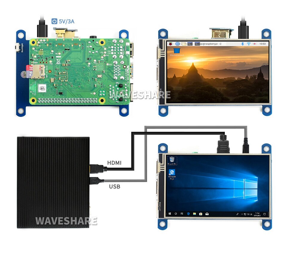 4 polegada tela de toque resistive monitor do pc hdmi lcd para raspberry pi 4, suporta raspbian/ubuntu/windows 11 / 10 / 8.1 / 8